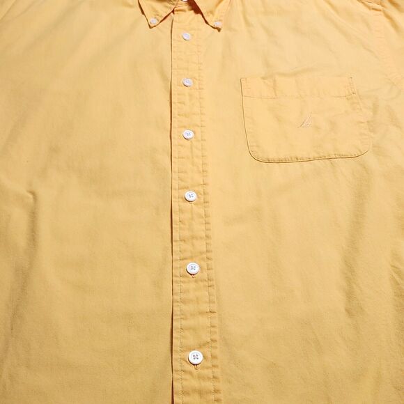 Vintage Nautica Shirt Men XL Bright Yellow Short Sleeve Sailing Button Up Down - Picture 6 of 10